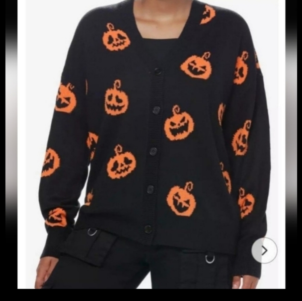 NWT! Social Collision Black & Orange Pumpkin Girls Cardigan. Size 3X